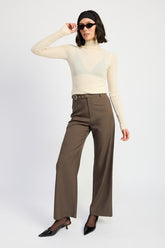 Trouser Pants With Adjustable Waist Band Buckle Emory Park BROWN S